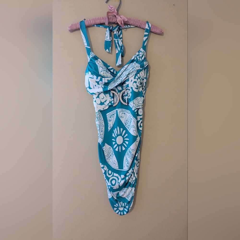 Blue And White Print Cocktail Dress